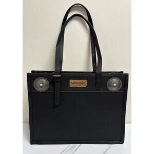 Wrangler Western Concho Tote Bag Black Faux Leather Turquoise NWT S-WG192-B119